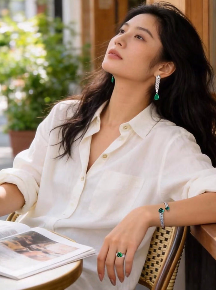 Emerald Drop Feather Earrings - Gem Vivi