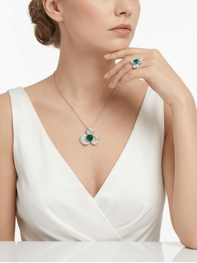 Emerald Leaf Bloom Pendant Necklace - Gem Vivi