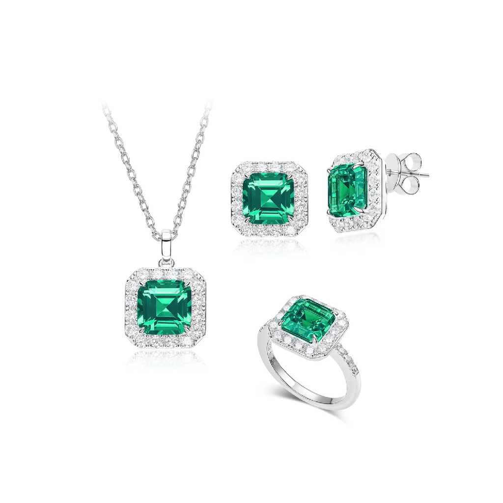 Emerald lumina Halo Jewelry Set - Gem Vivi