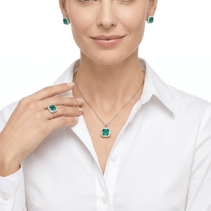 Emerald lumina Halo Jewelry Set - Gem Vivi
