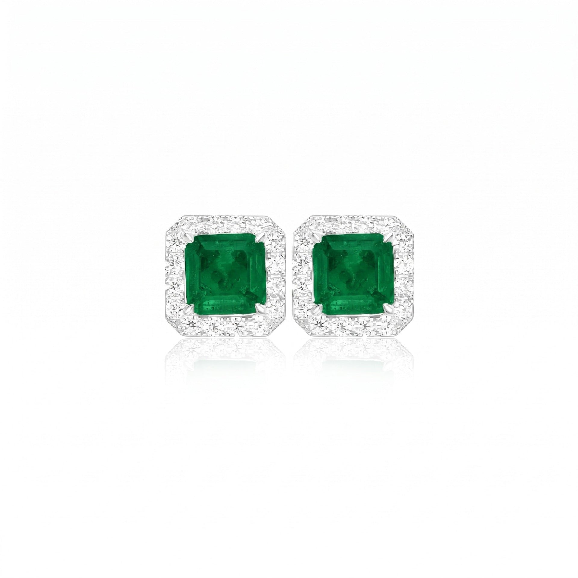 Emerald lumina Halo Stud Earrings - Gem Vivi