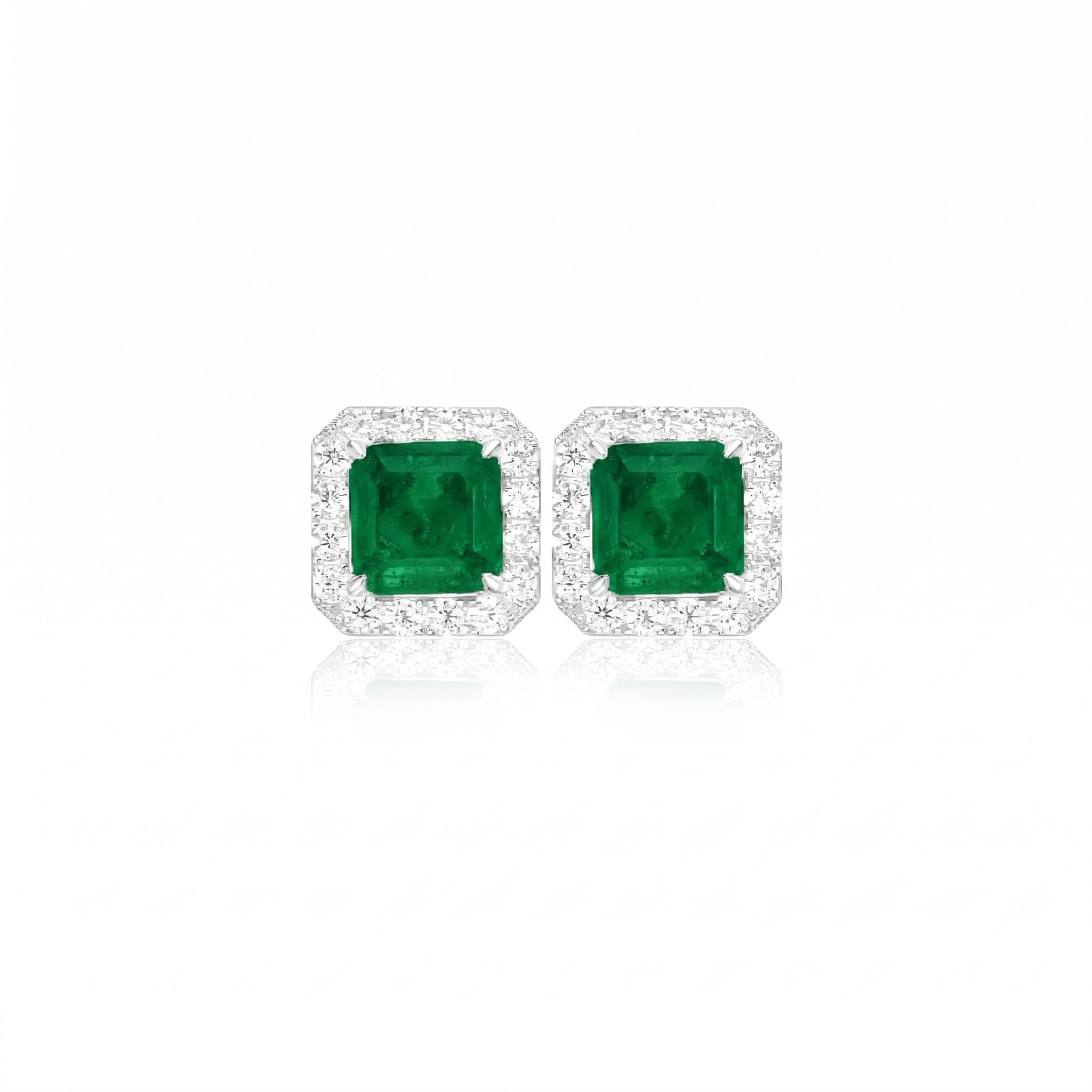 Emerald lumina Halo Stud Earrings - Gem Vivi
