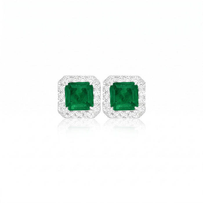 Emerald lumina Halo Stud Earrings - Gem Vivi