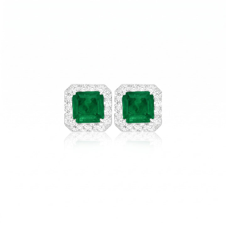 Emerald lumina Halo Stud Earrings - Gem Vivi