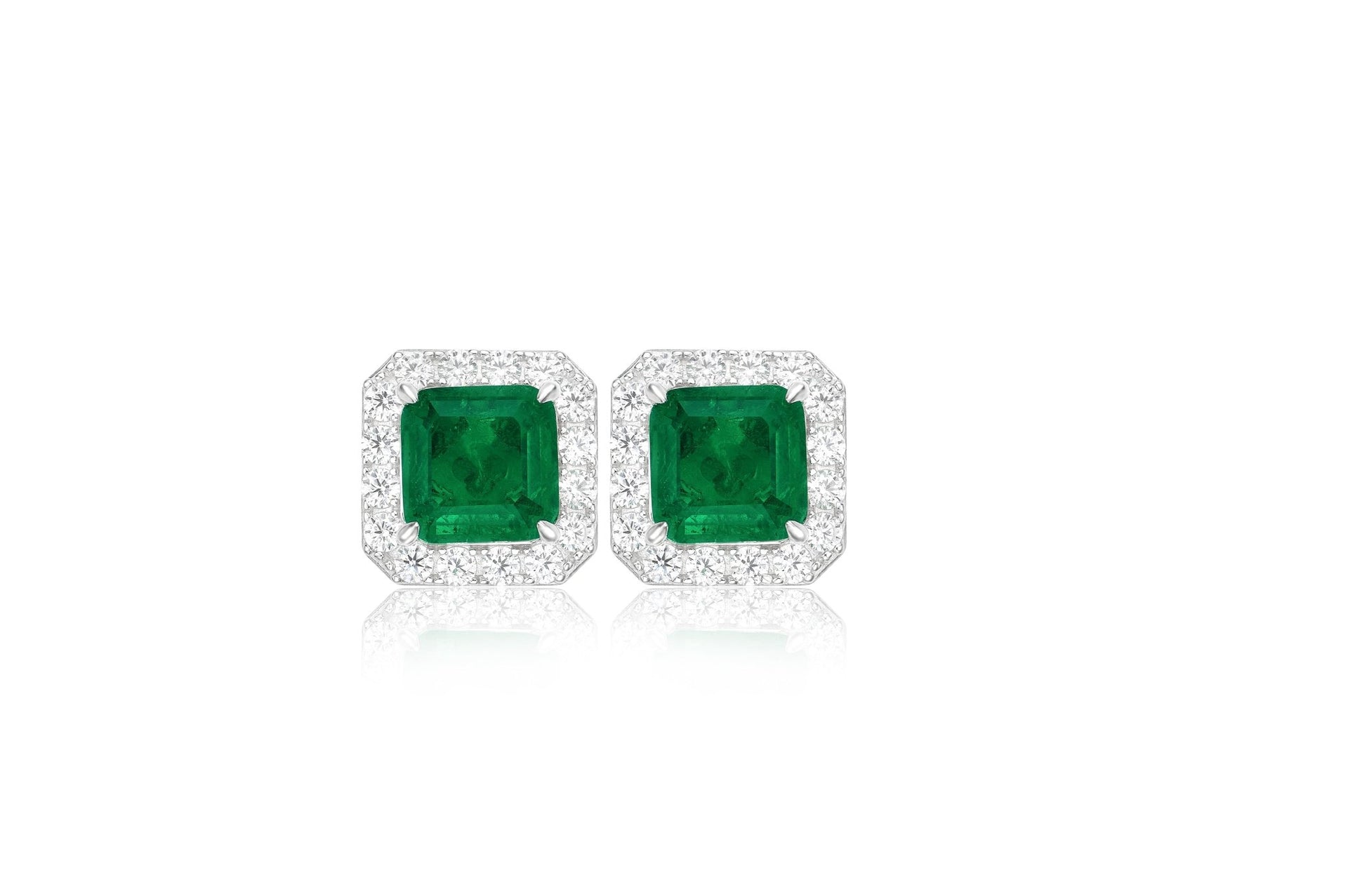 Emerald lumina Halo Stud Earrings - Gem Vivi