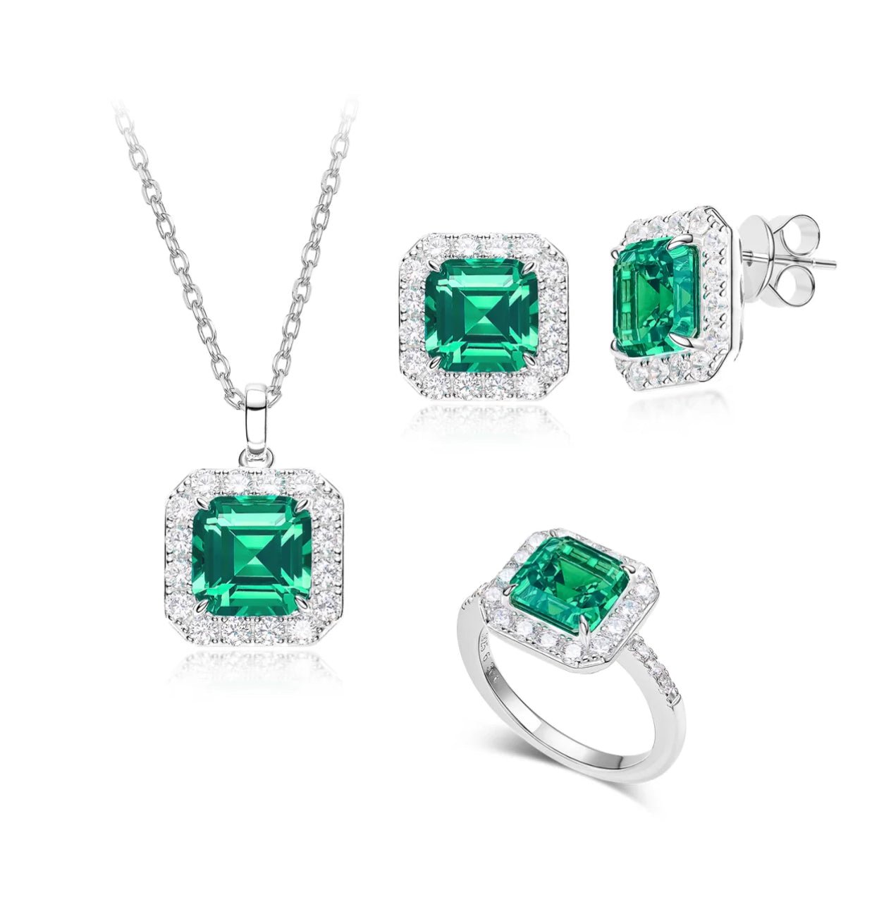 Emerald lumina Halo Stud Earrings - Gem Vivi
