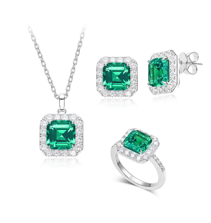 Emerald lumina Halo Stud Earrings - Gem Vivi