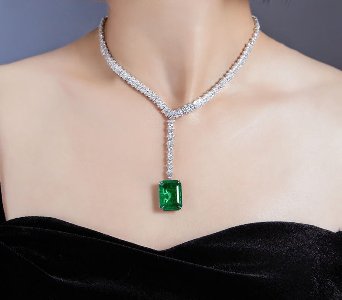 Emerald Luster Drop Statement Necklace - Gem Vivi