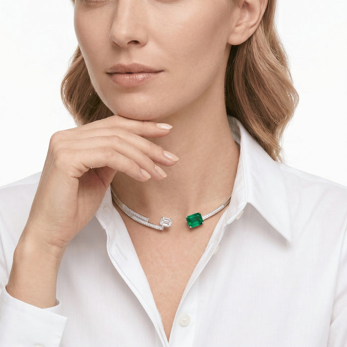 Emerald Open Collar Necklace - Gem Vivi