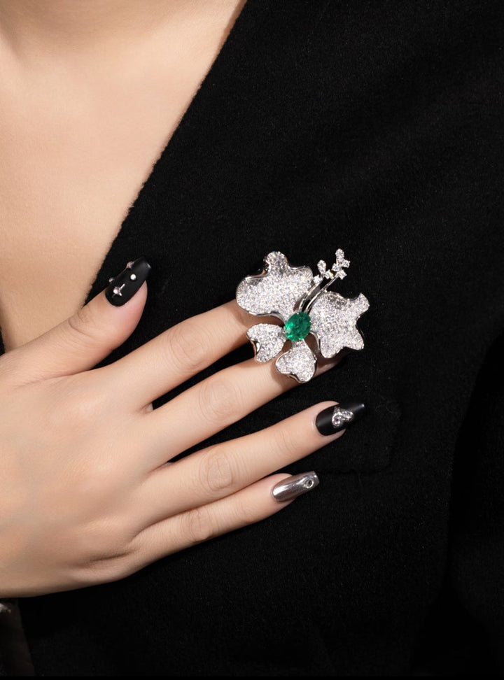 Emerald Orchid Brooch - Gem Vivi