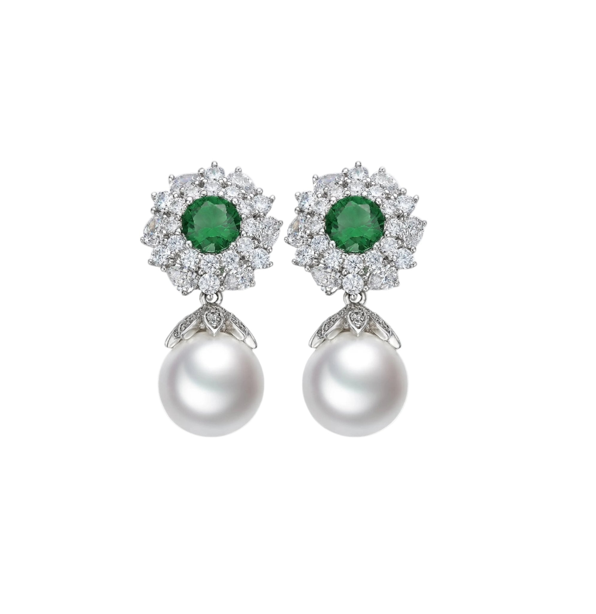 Emerald & Pearl Drop Earrings - Gem Vivi