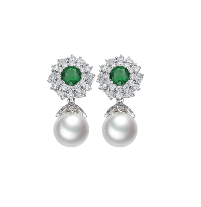 Emerald & Pearl Drop Earrings - Gem Vivi