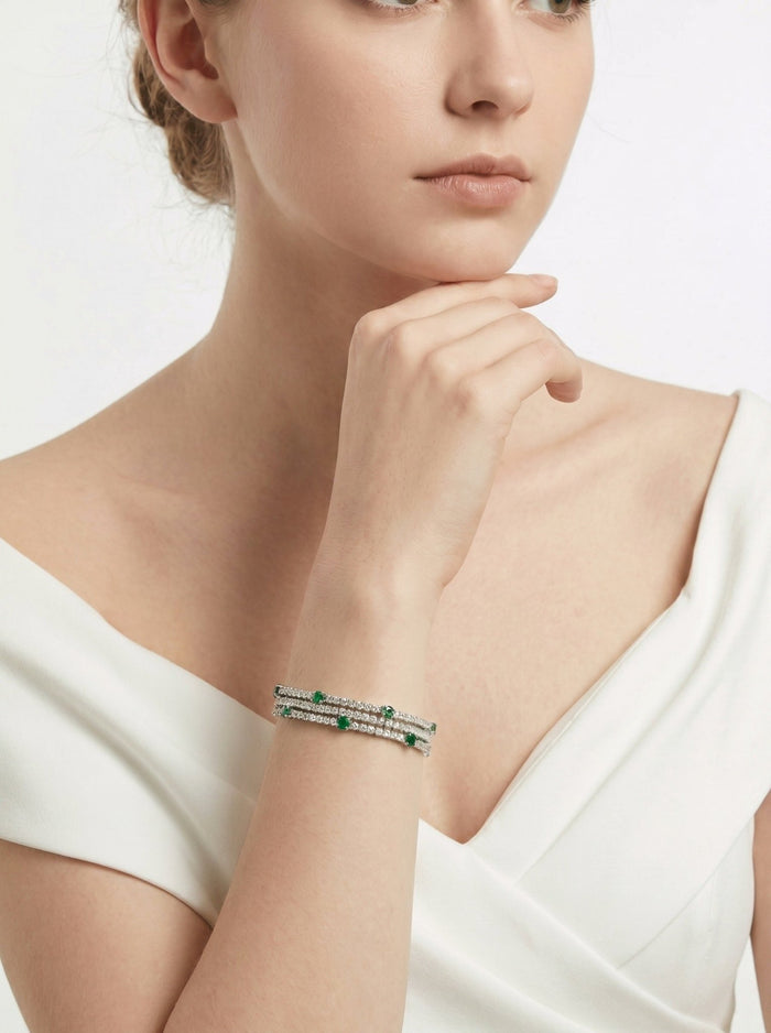 Emerald Triple Row Tennis Bracelet - Gem Vivi