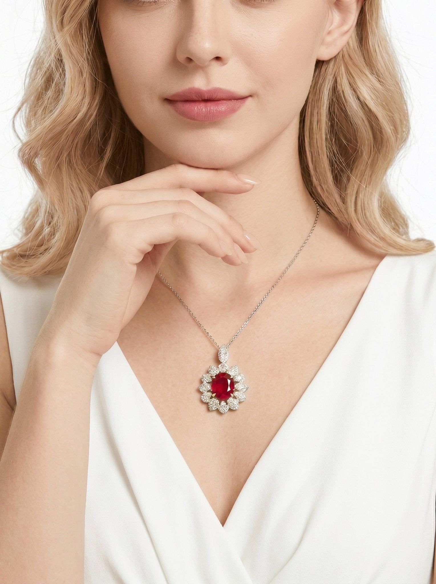 Evelyn Flower Halo Necklace - Gem Vivi