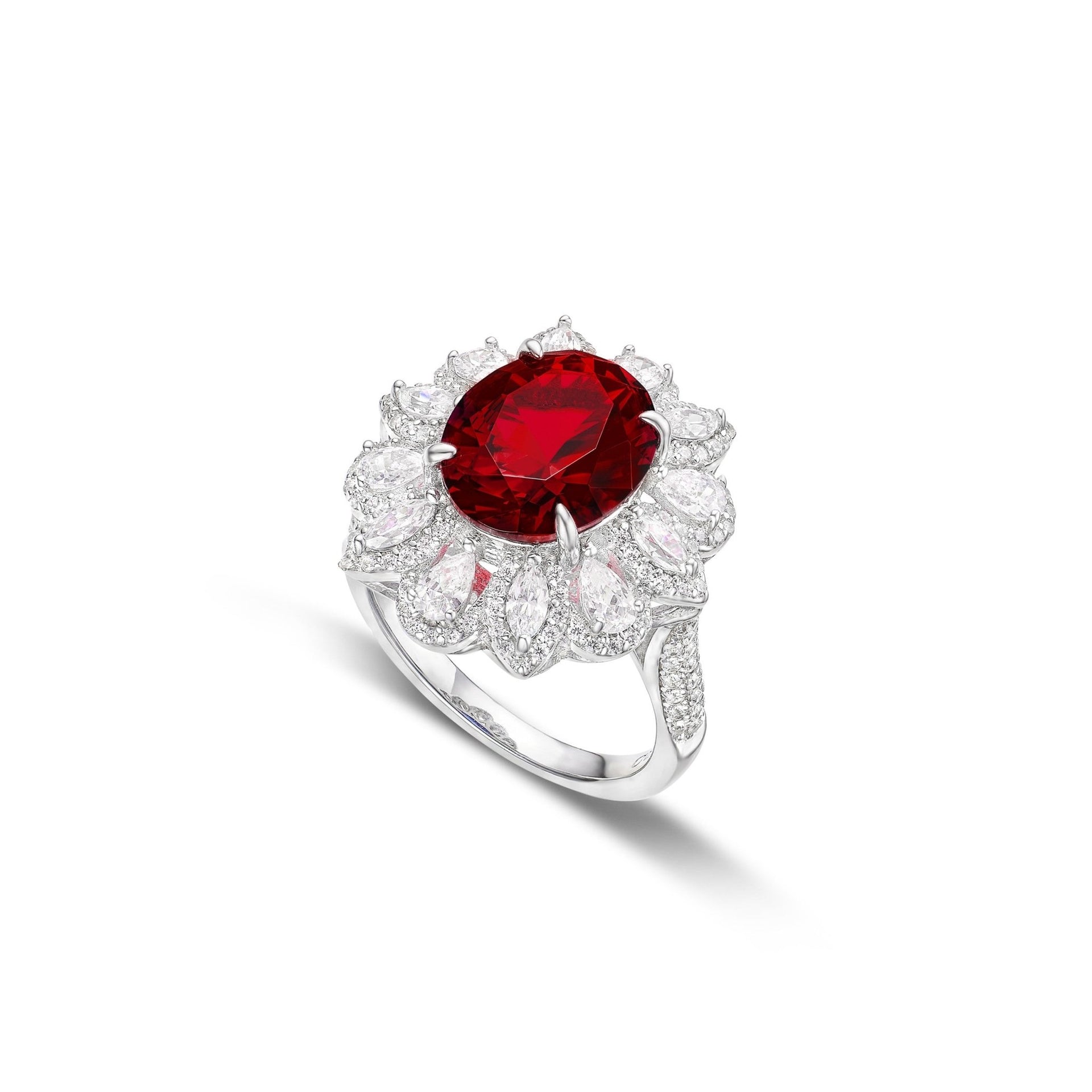 Evelyn Flower Ruby Halo Ring - Gem Vivi