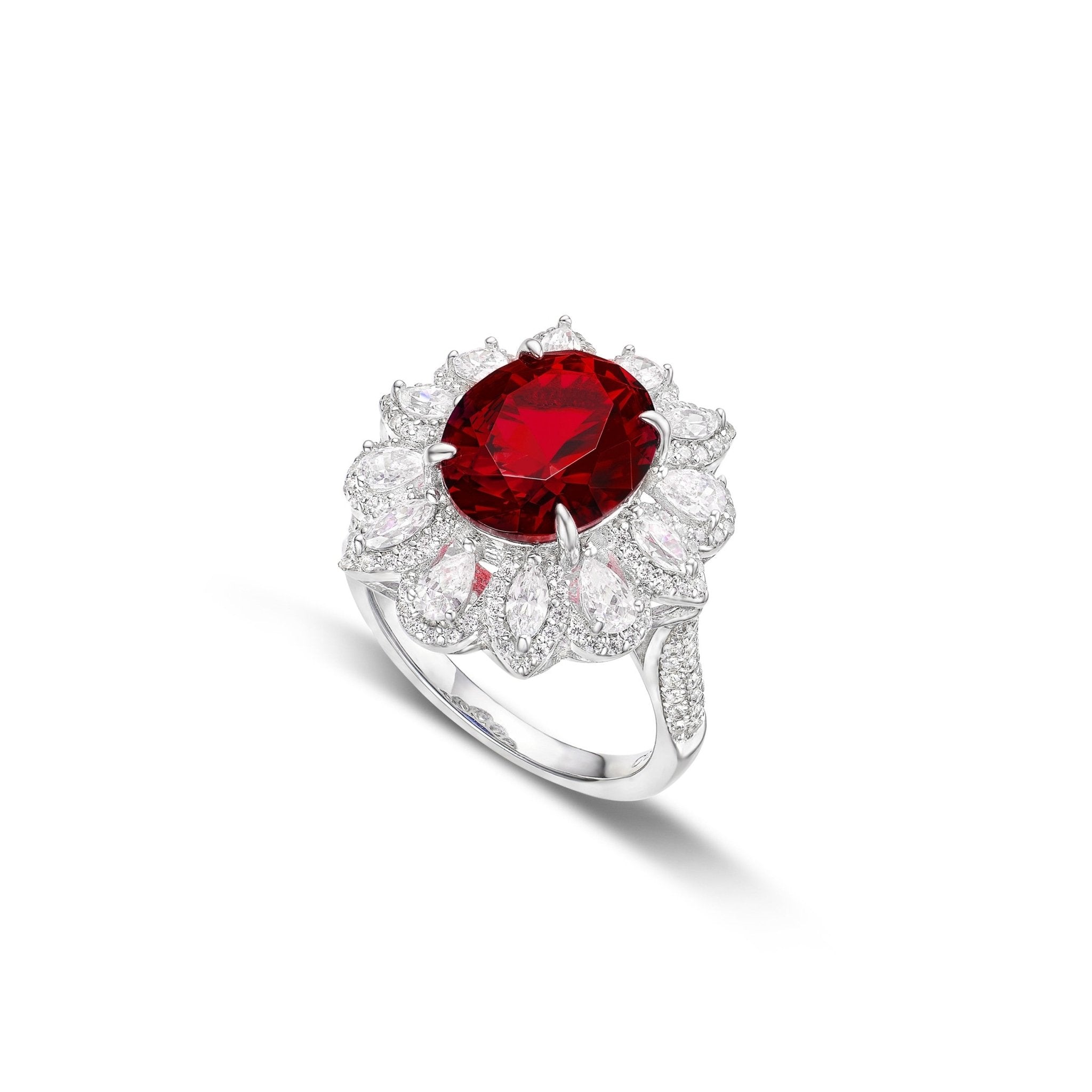 Evelyn Flower Ruby Halo Ring - Gem Vivi