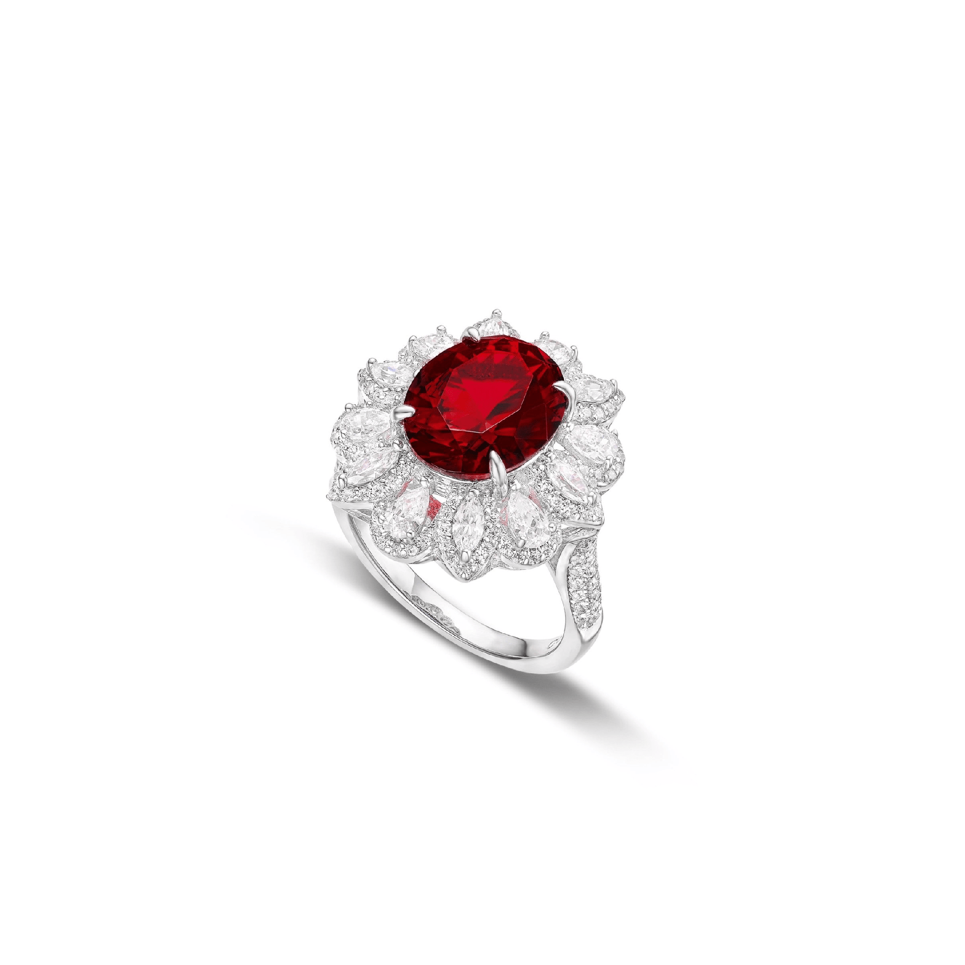 Evelyn Flower Ruby Halo Ring - Gem Vivi