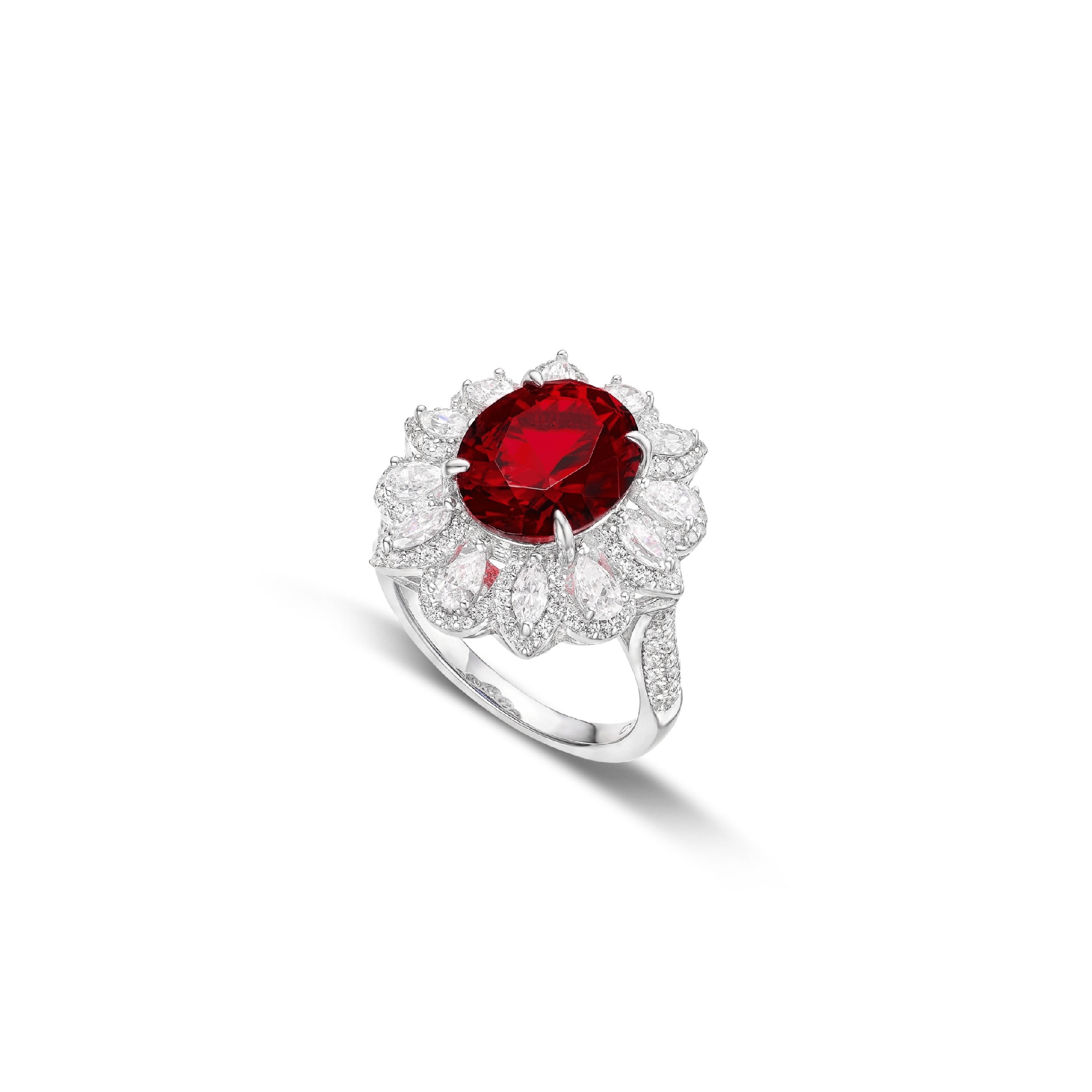 Evelyn Flower Ruby Halo Ring - Gem Vivi