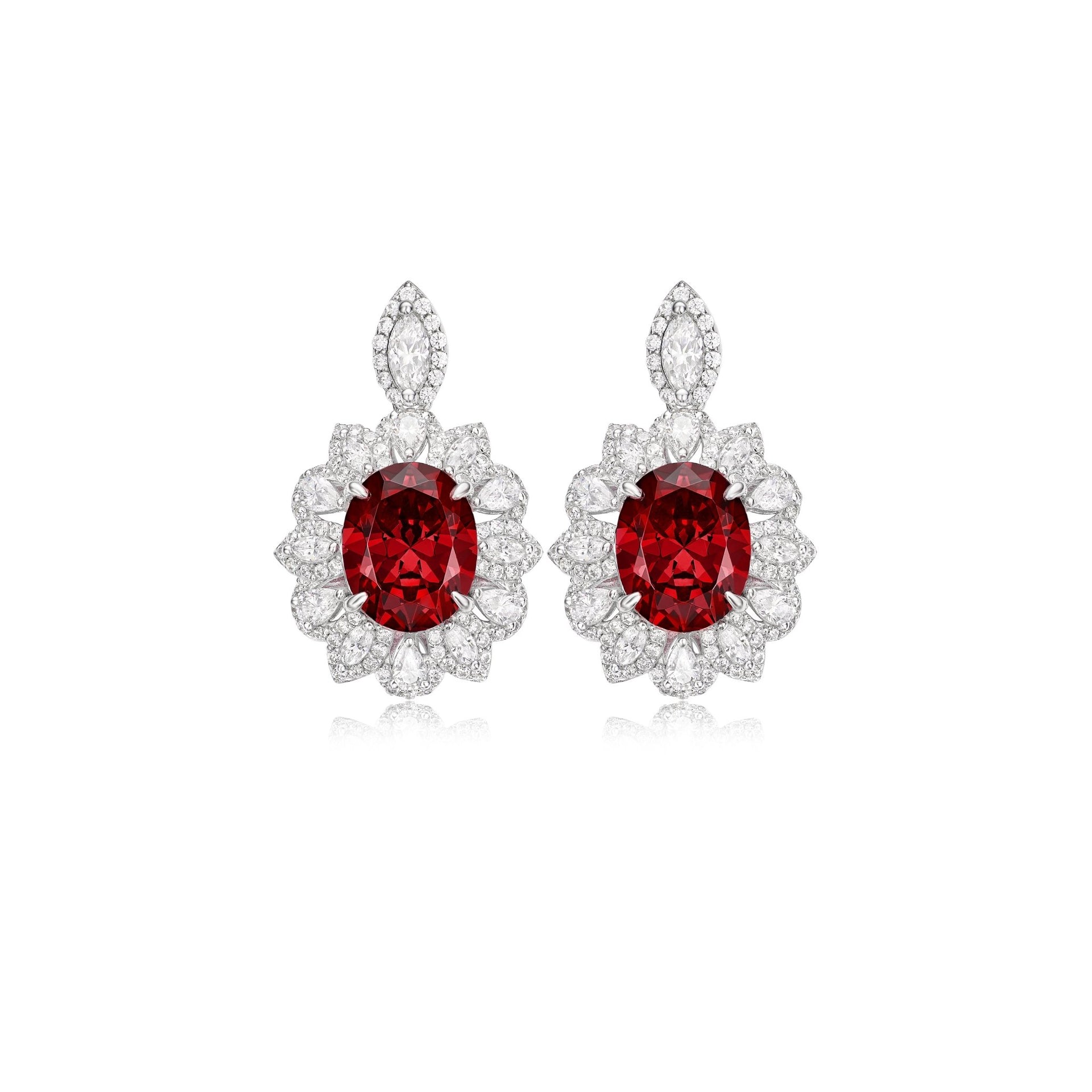 Evelyn Flower Ruby Halo Stud Earrings - Gem Vivi