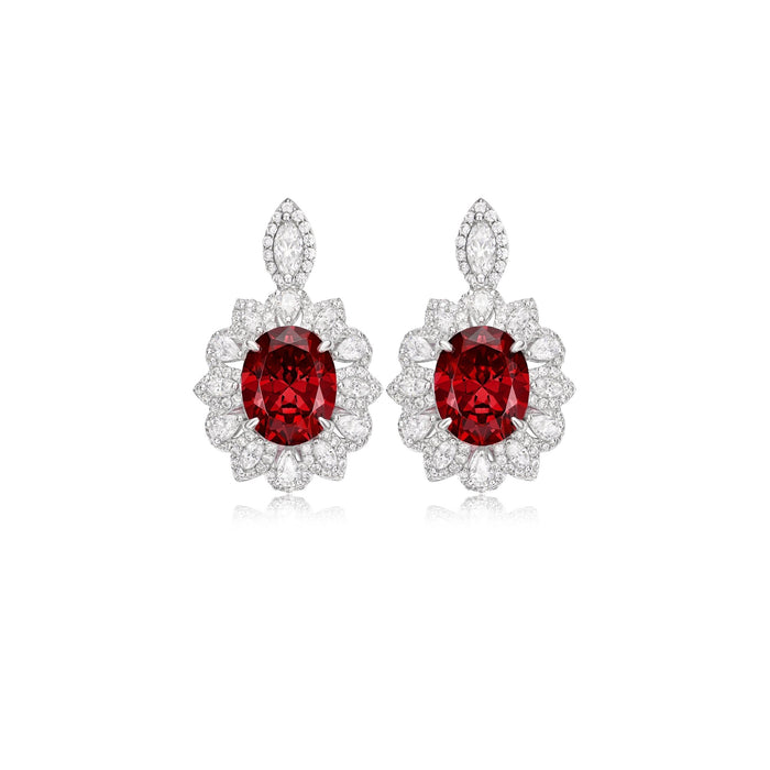 Evelyn Flower Ruby Halo Stud Earrings - Gem Vivi