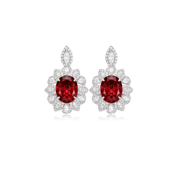 Evelyn Flower Ruby Halo Stud Earrings - Gem Vivi