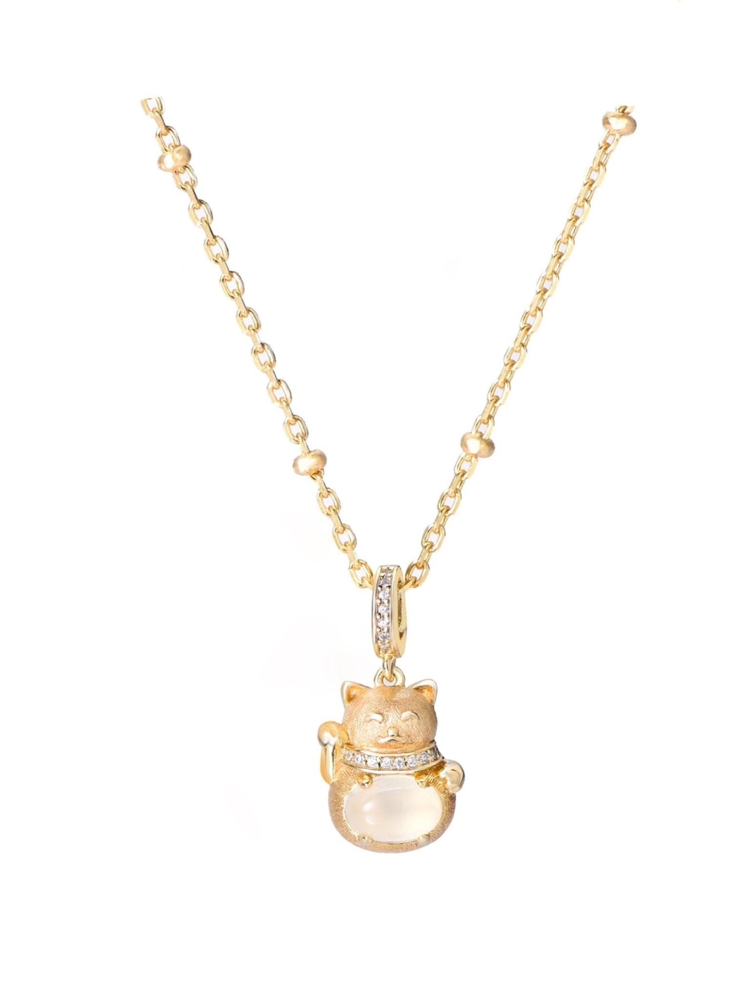 Fortune Cat White Necklace - Gem Vivi
