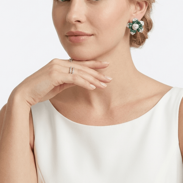 Garden Bloom Emerald Pearl Earrings - Gem Vivi