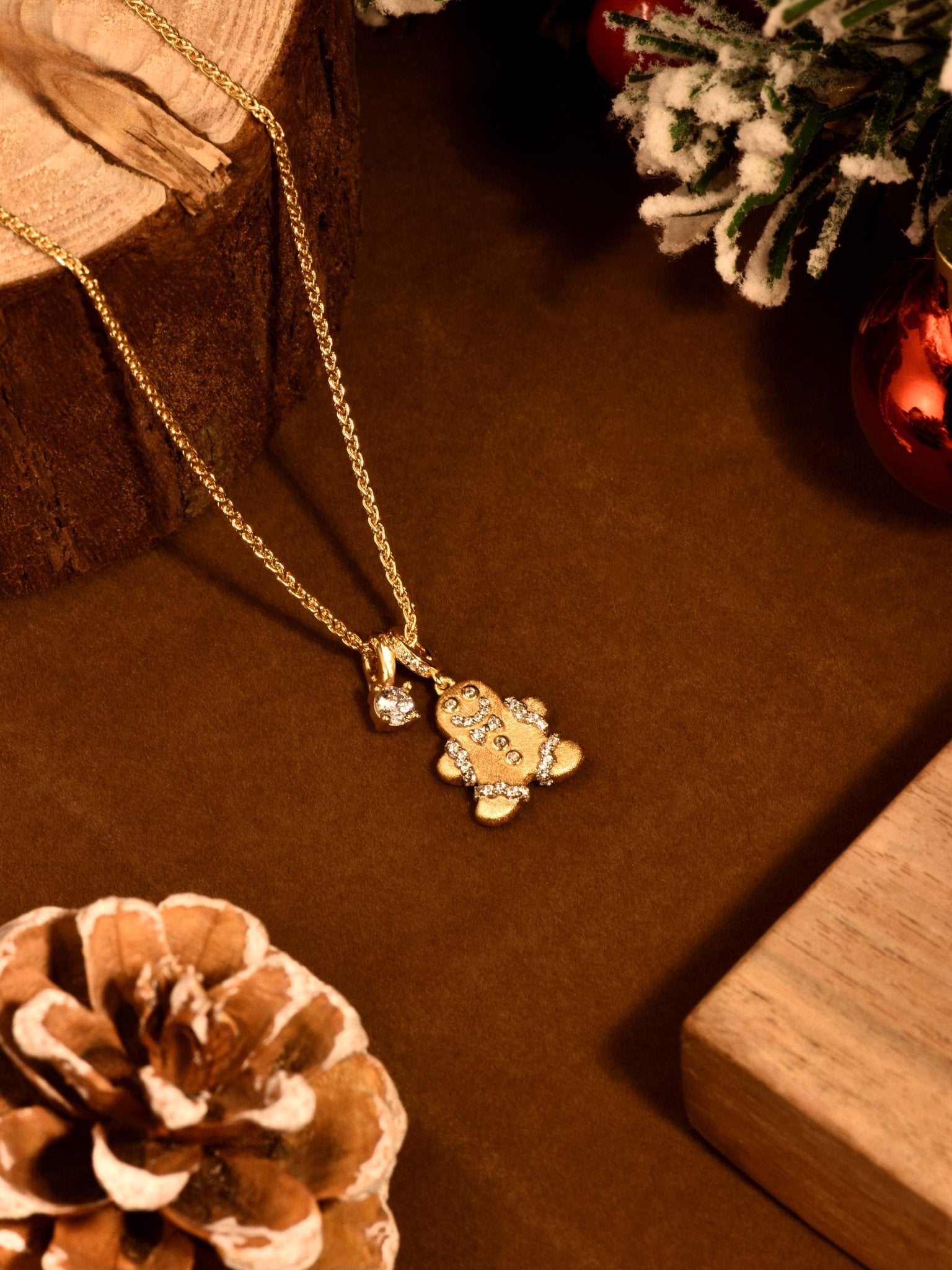 Gingerbread Sparkle Charm Necklace - Gem Vivi