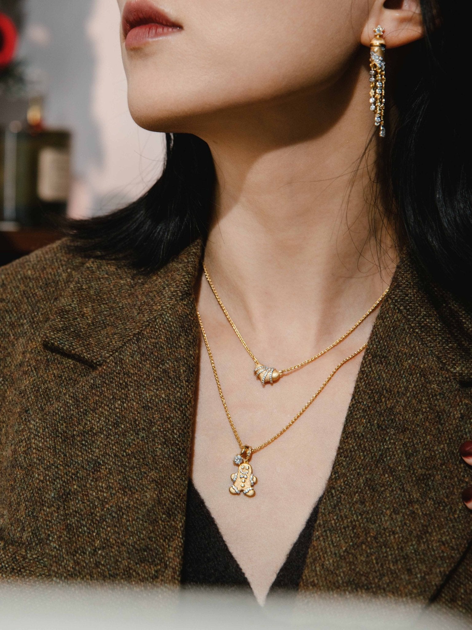 Gingerbread Sparkle Charm Necklace - Gem Vivi