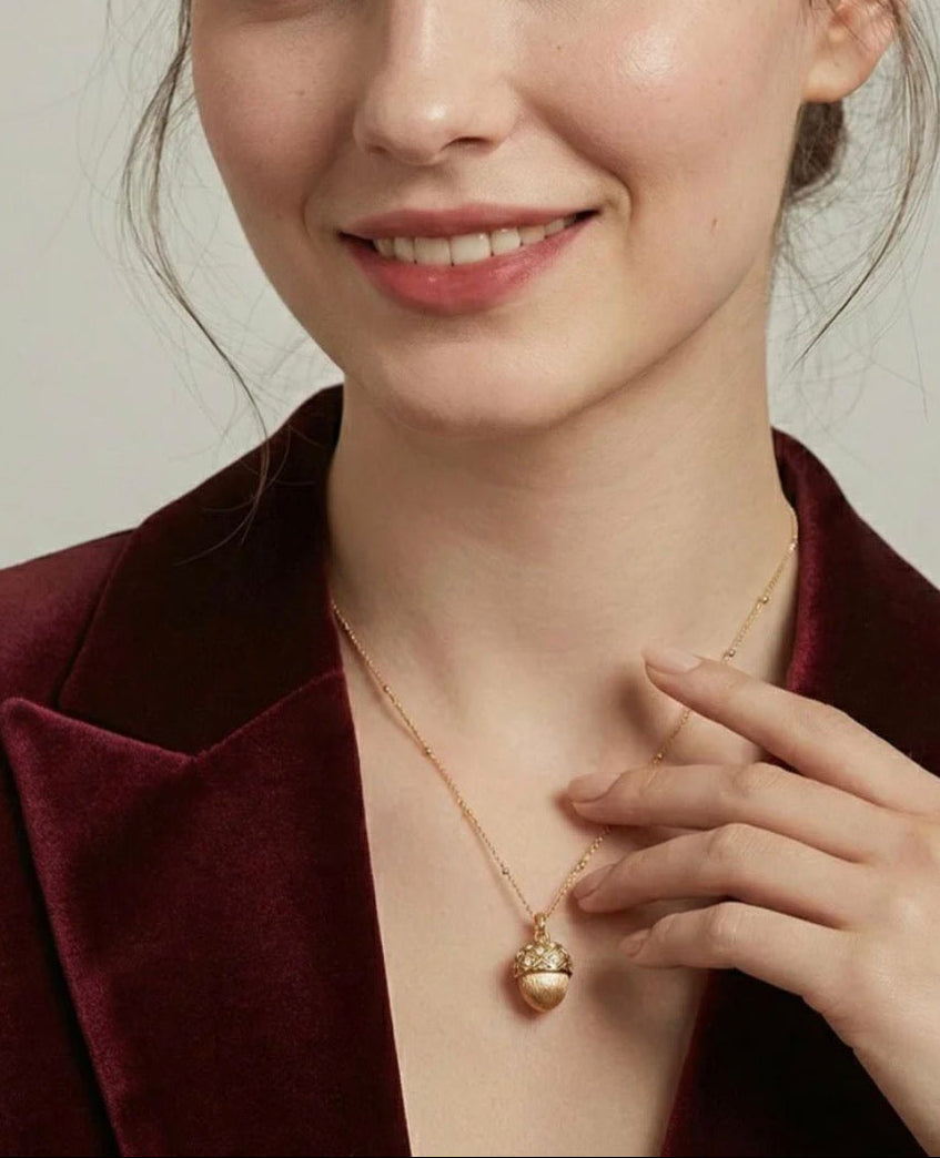 Golden Acorn Charm Necklace - Gem Vivi