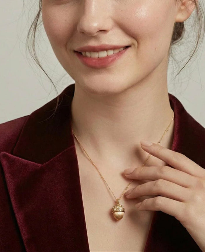 Golden Acorn Charm Necklace - Gem Vivi