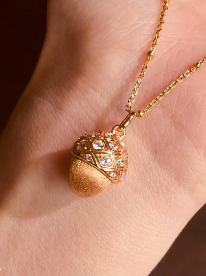 Golden Acorn Charm Necklace - Gem Vivi