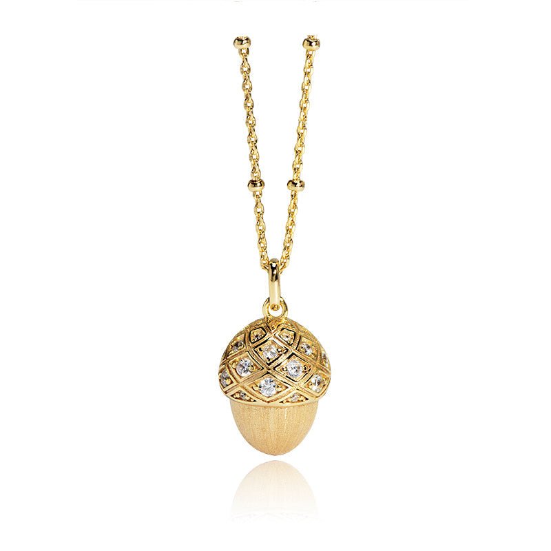 Golden Acorn Charm Necklace - Gem Vivi