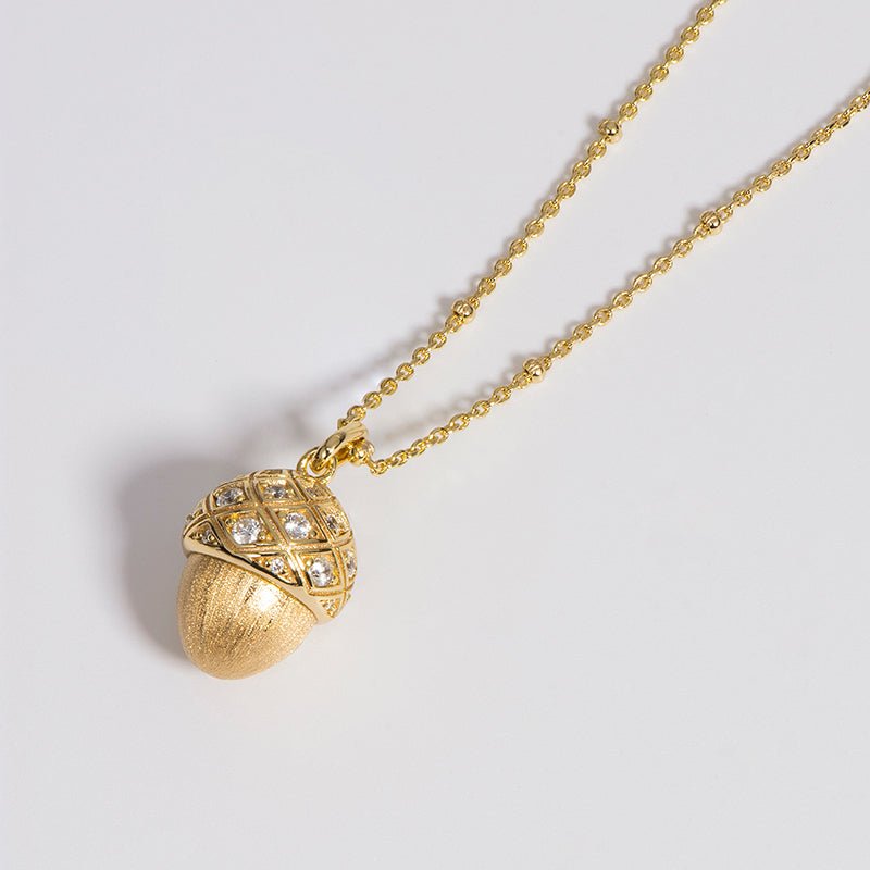 Golden Acorn Charm Necklace - Gem Vivi