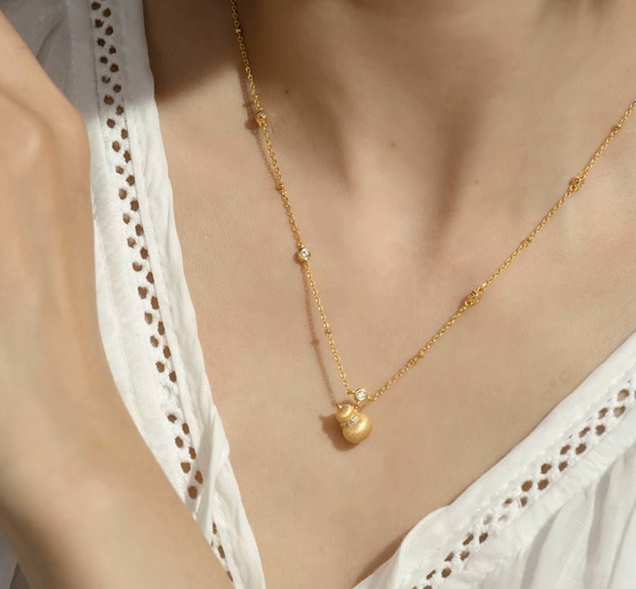 Golden Gourd Charm Necklace - Gem Vivi