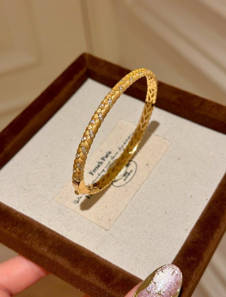 Golden Woven Sparkle Bangle - Gem Vivi