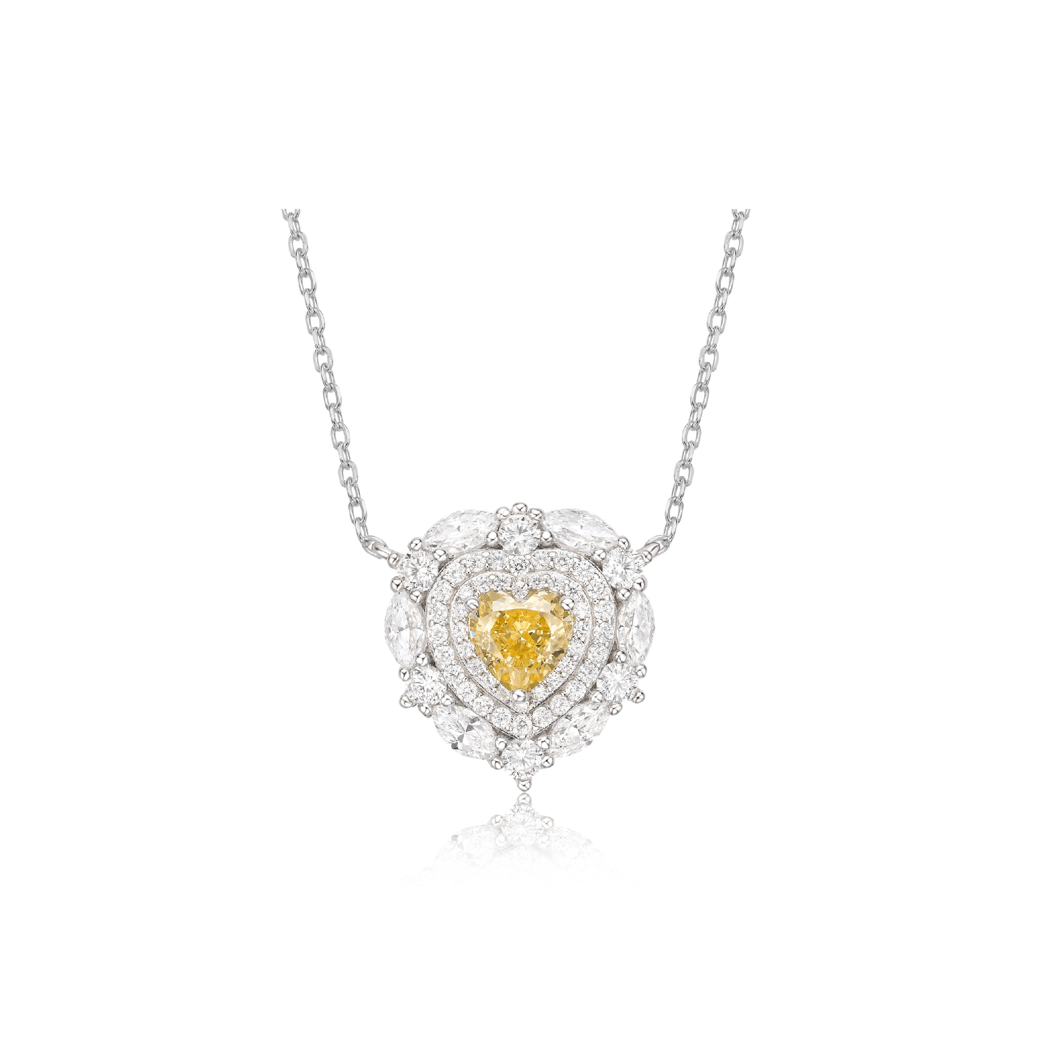 Heart Layered Canary Yellow Halo Necklace - Gem Vivi