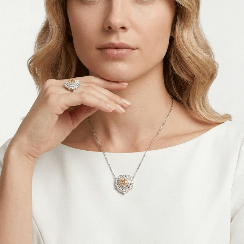 Heart Layered Canary Yellow Halo Necklace - Gem Vivi
