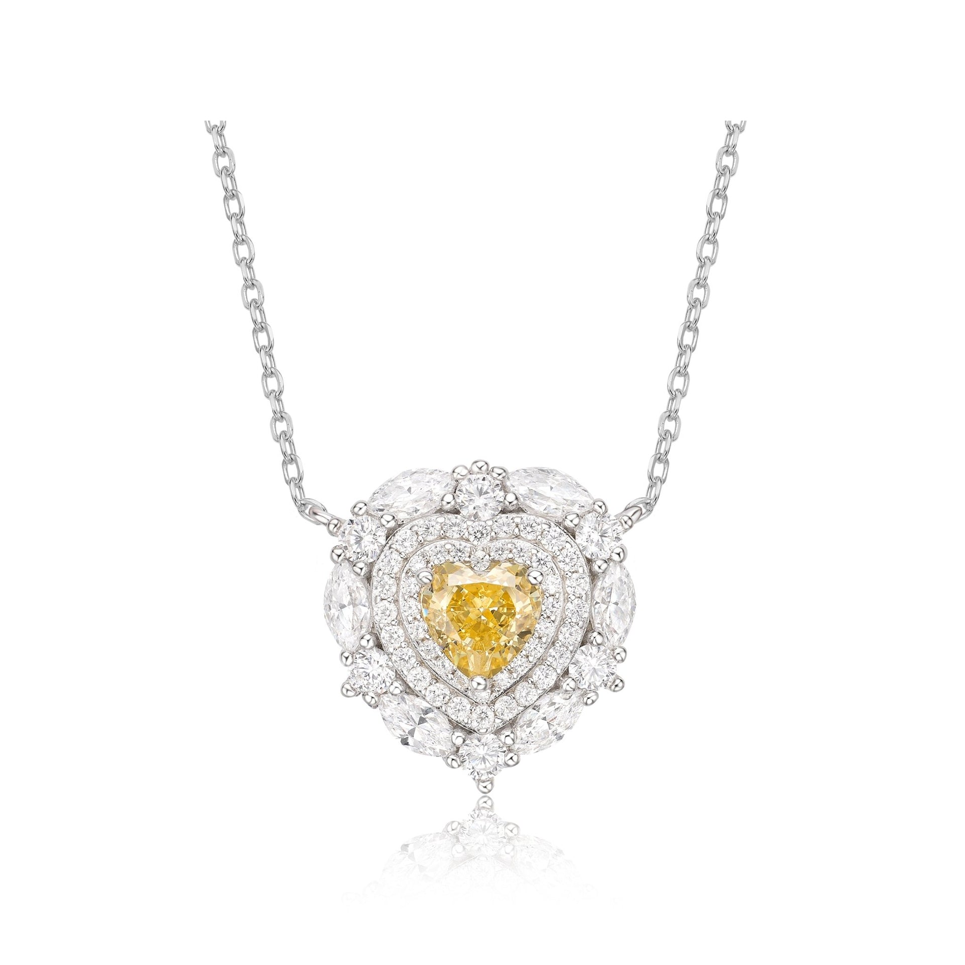 Heart Layered Canary Yellow Halo Necklace - Gem Vivi