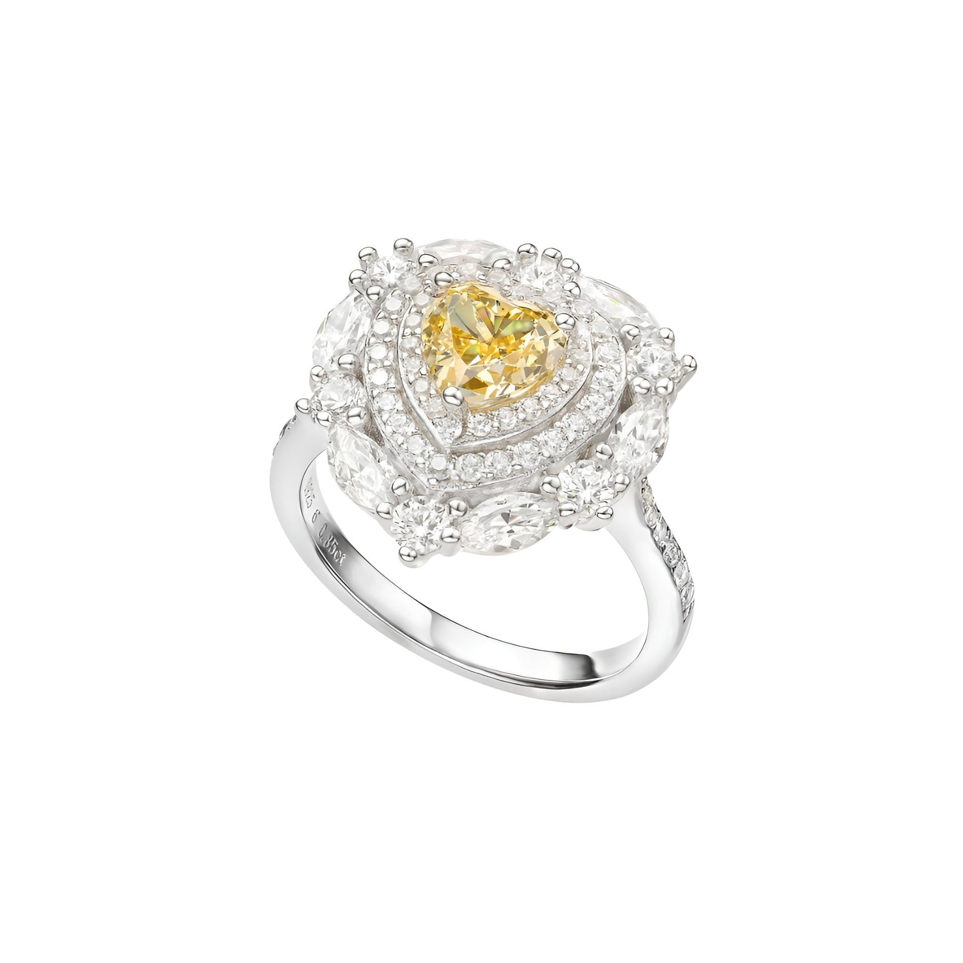 Heart Shaped Canary Halo Ring - Gem Vivi