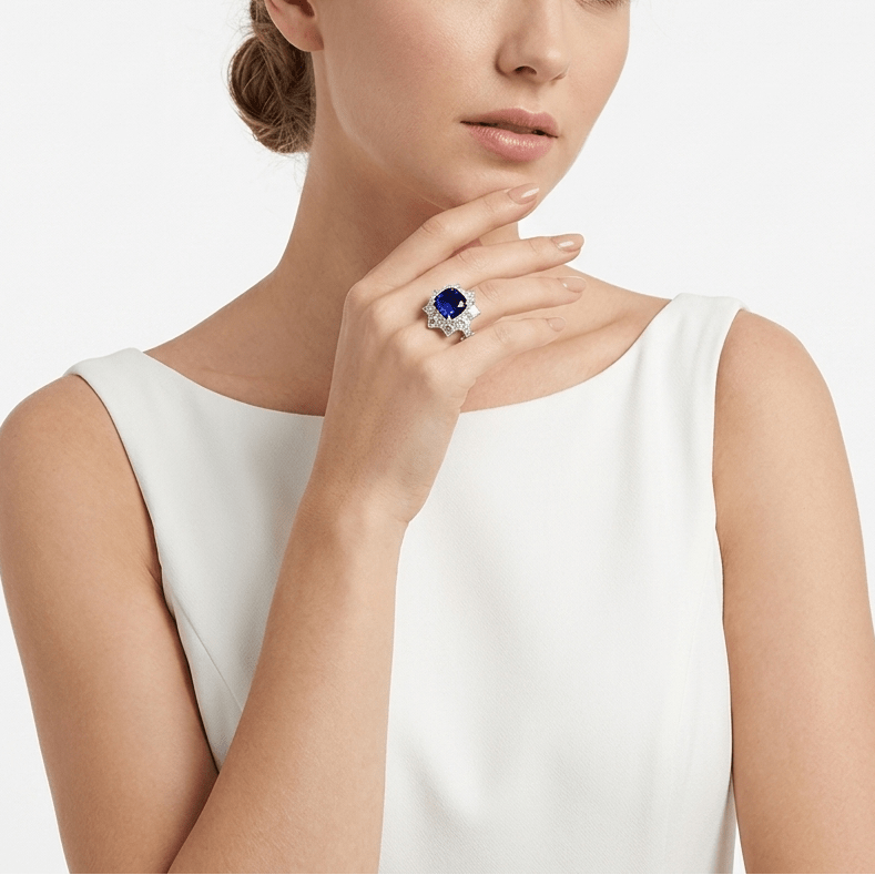 Midnight Sapphire Starburst Ring - Gem Vivi