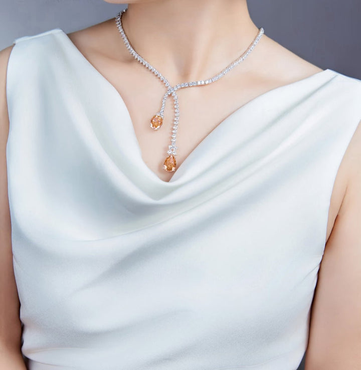 Orange Drop Lariat Necklace - Gem Vivi