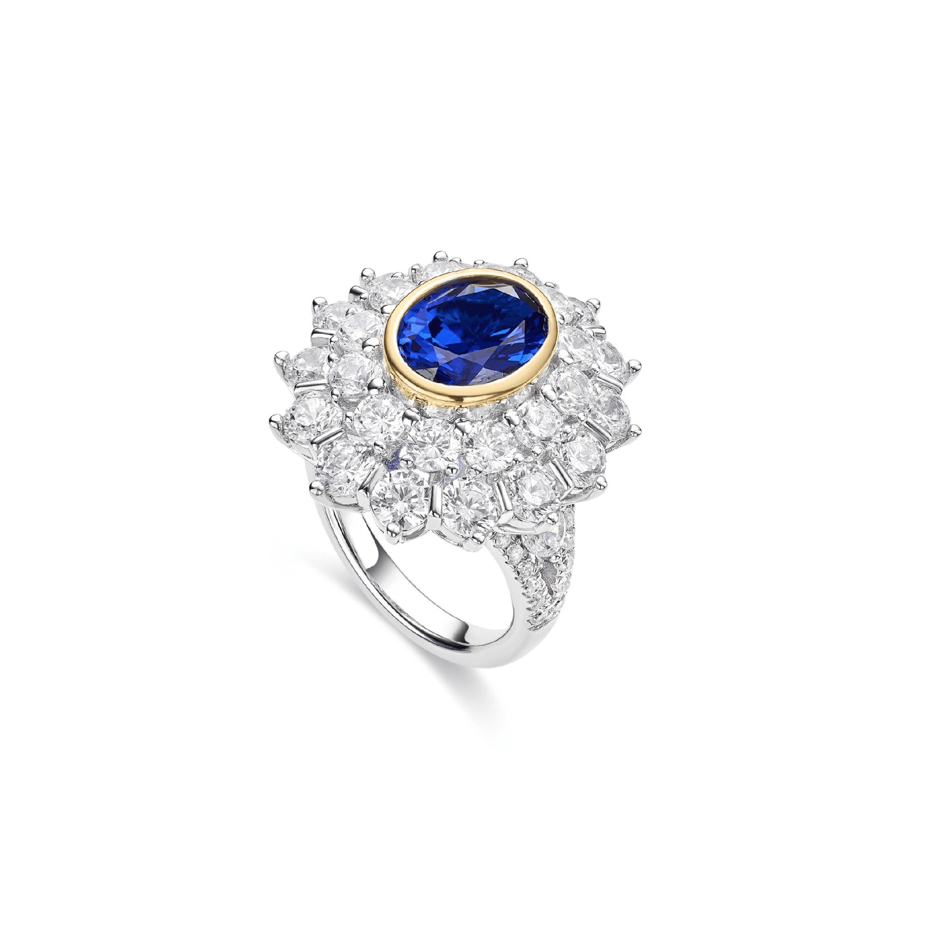 Oval Blue Sapphire Double Halo Ring - Gem Vivi