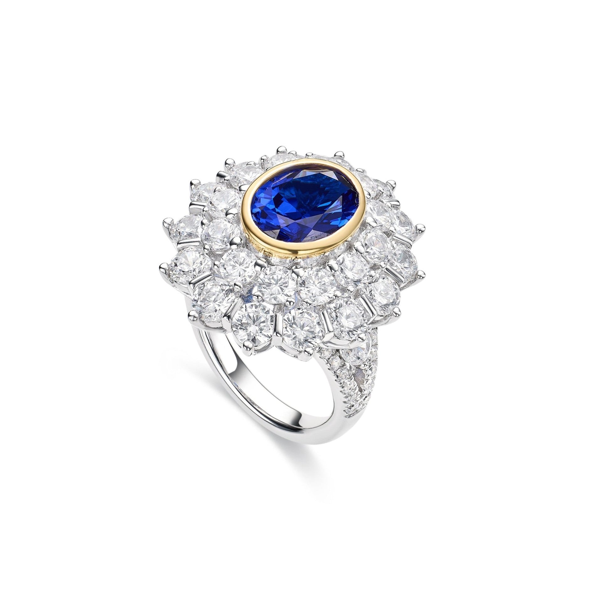 Oval Blue Sapphire Double Halo Ring - Gem Vivi