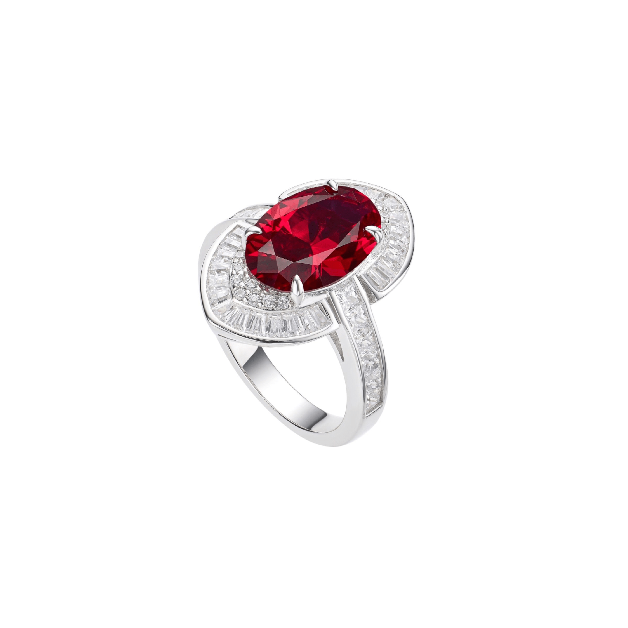 Oval Cut Ruby Halo Ring - Gem Vivi
