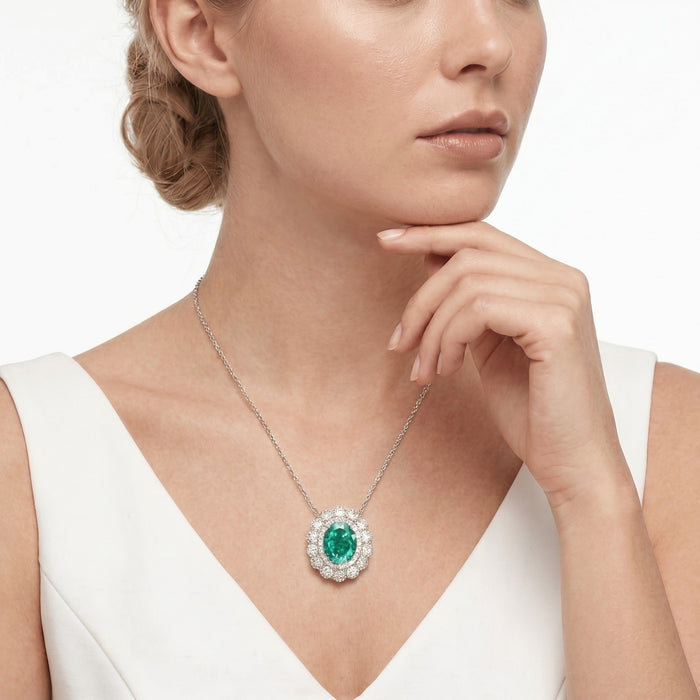 Oval Halo Paraiba Necklace - Gem Vivi