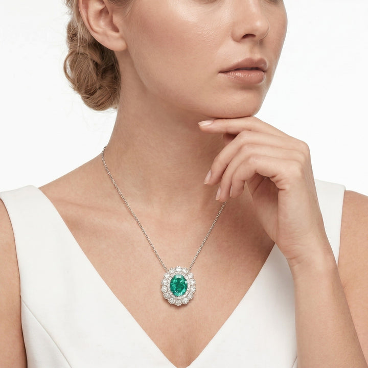 Oval Halo Paraiba Necklace - Gem Vivi