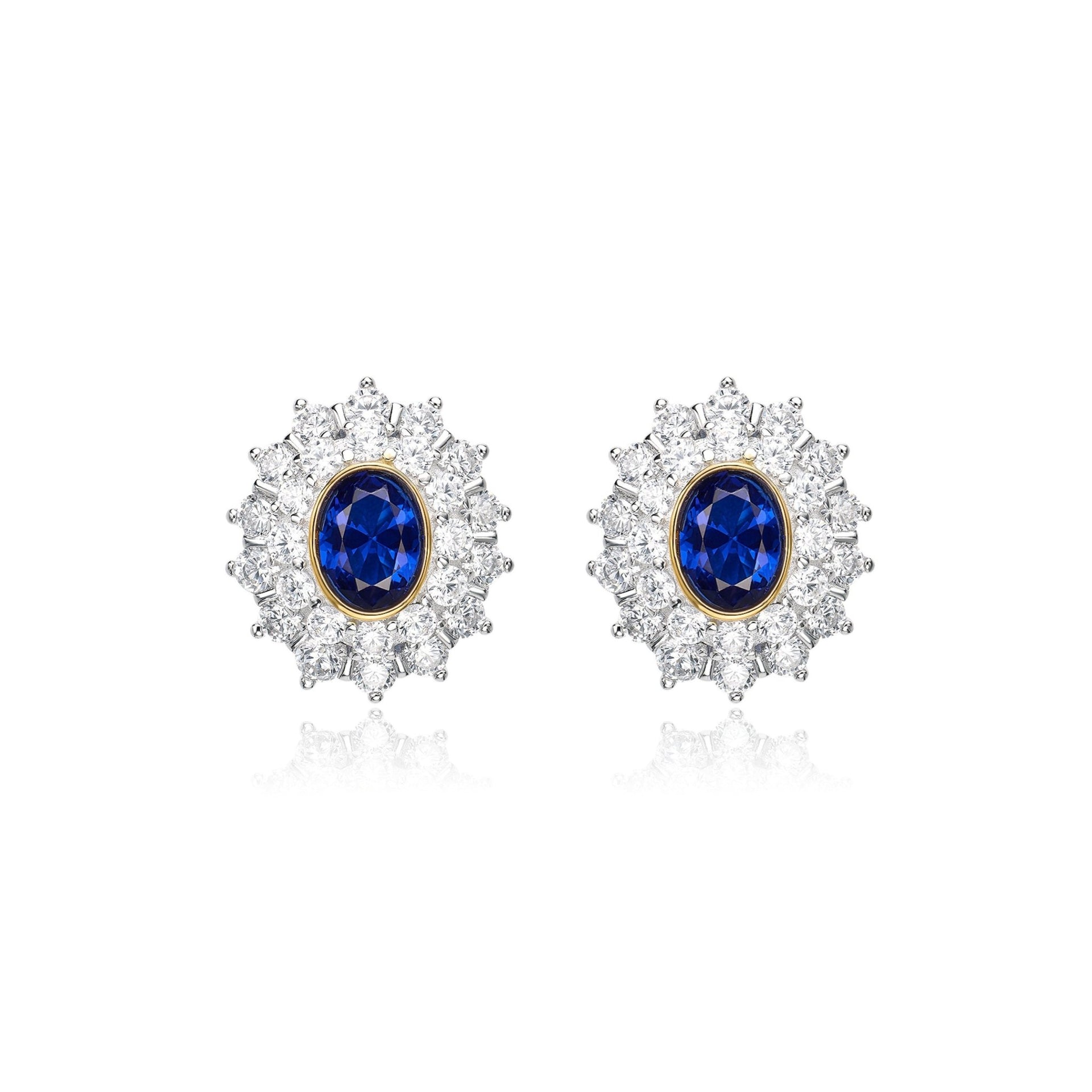 Oval Sapphire Double Halo Earrings - Gem Vivi