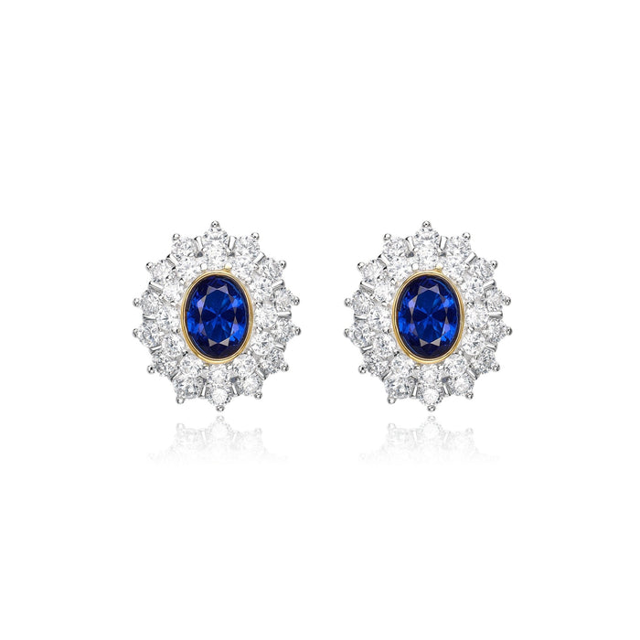 Oval Sapphire Double Halo Earrings - Gem Vivi