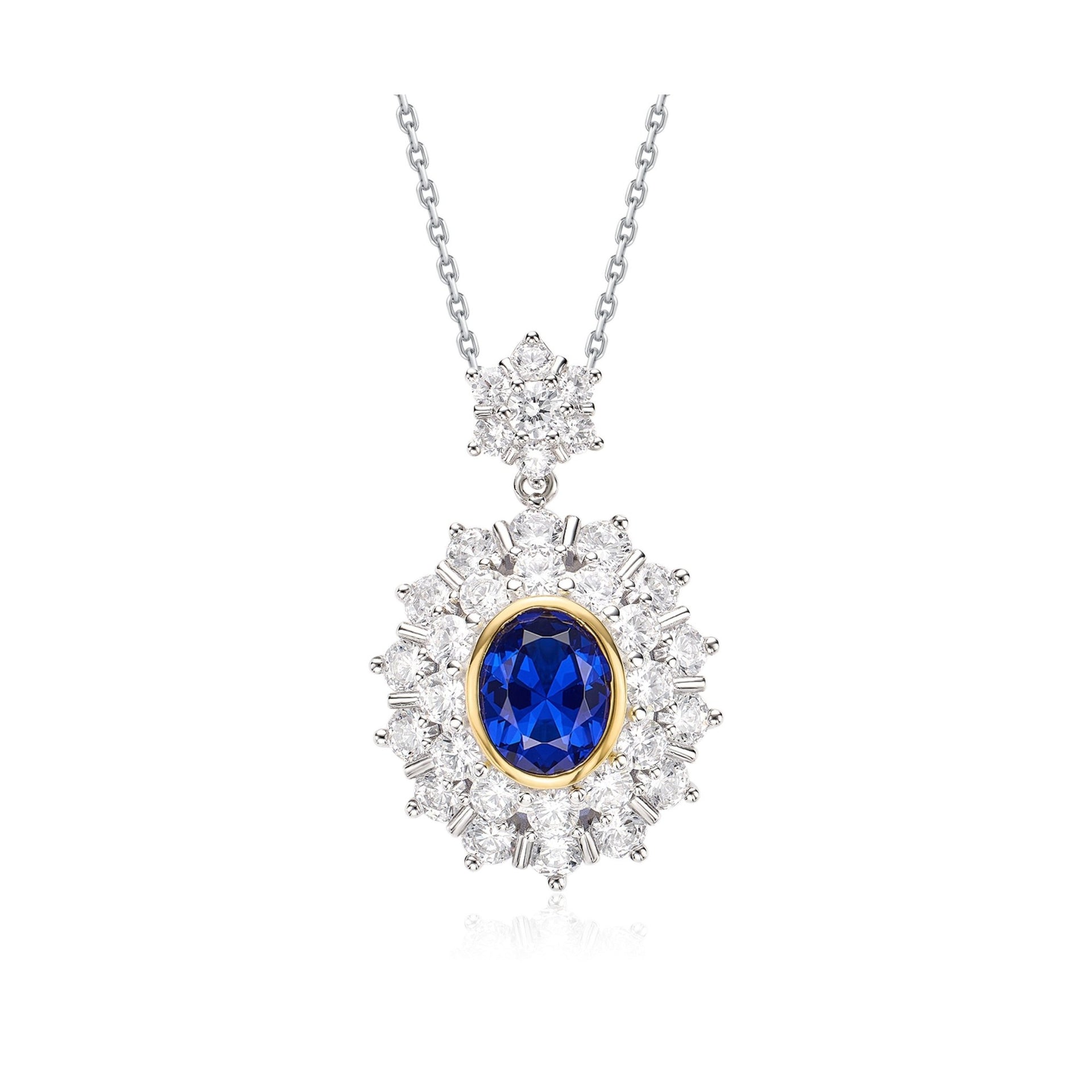 Oval Sapphire Double Halo Pendant Necklace - Gem Vivi